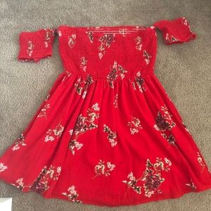 OFF THE SHOULDER RED FLORAL SUN DRESS
